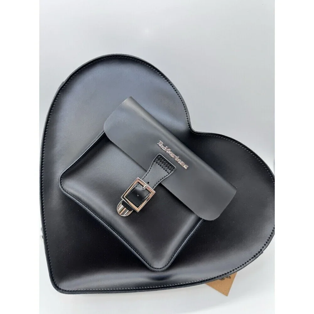 DR. MARTENS Black Heart Shaped Leather Crossbody Bag / Convertible Backpack
